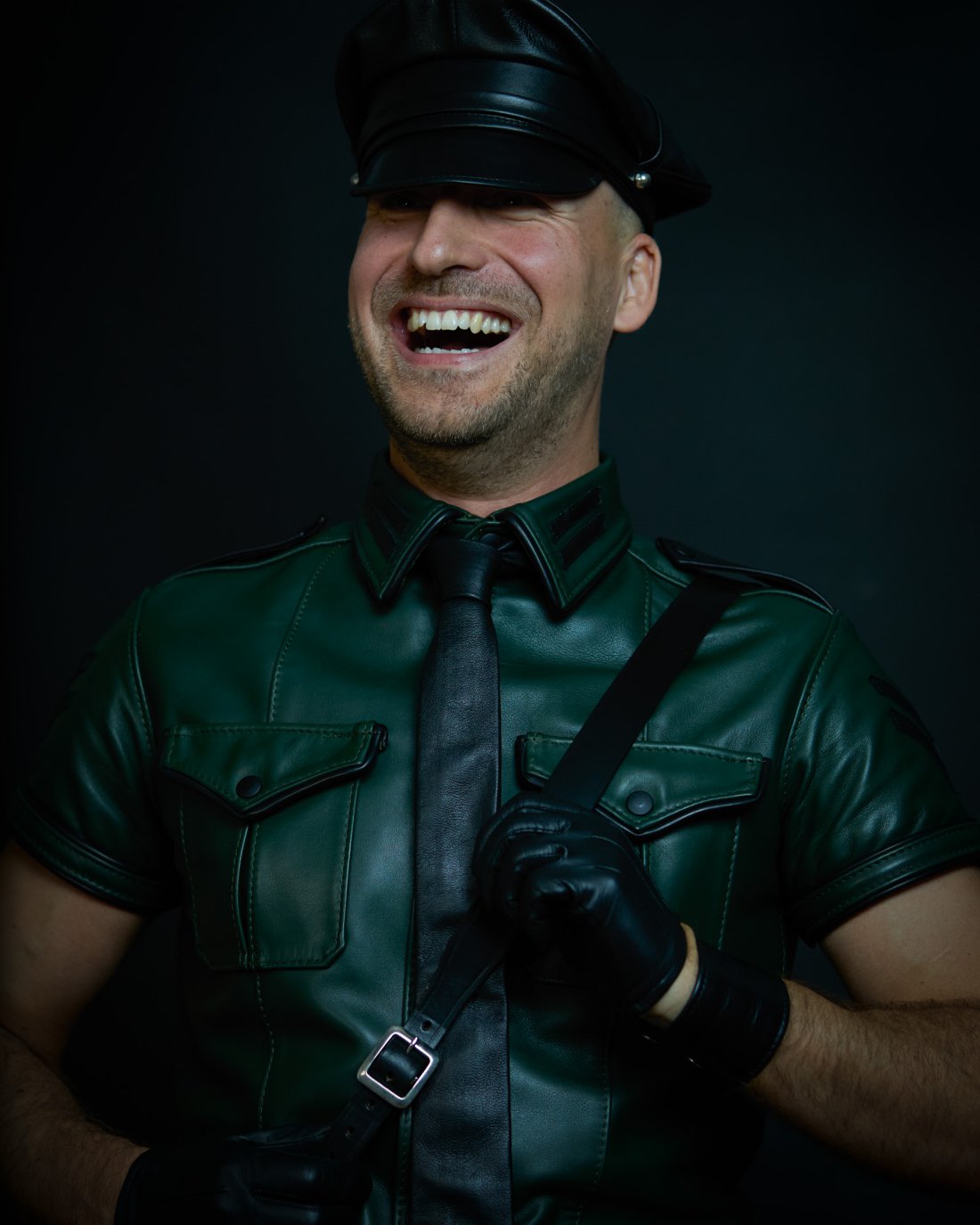 Green leather shirt in a uniform style by Tysk Berlin