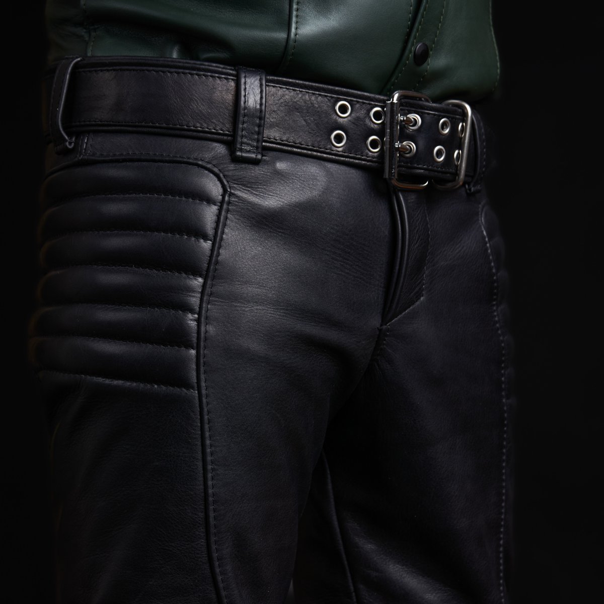 Custom-made black leather pants