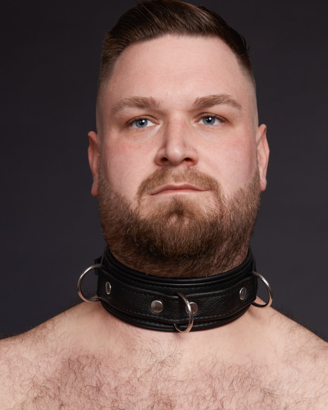 Black, wide leather collar with D-rings